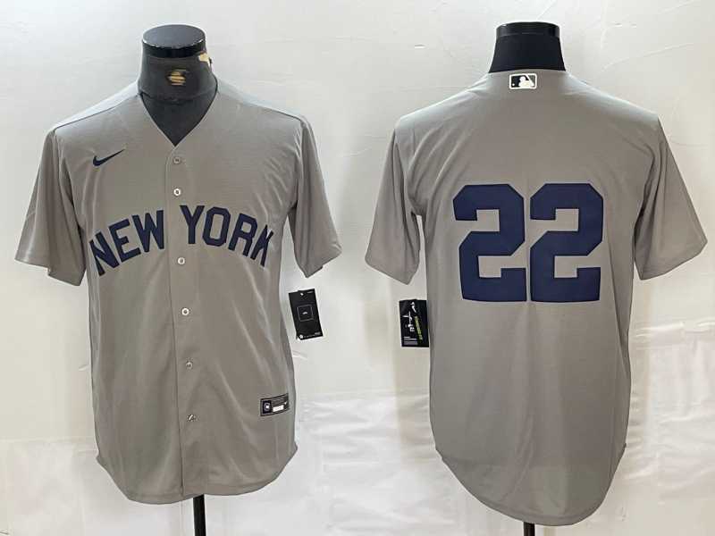 Men%27s New York Yankees #22 Juan Soto 2021 Grey Field of Dreams Cool Base Stitched Baseball Jersey->new york yankees->MLB Jersey
